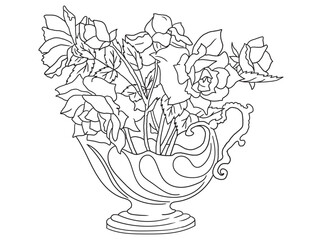 Obraz premium Beautiful black-and-white rose illustration with fine details, ideal for coloring books. Great for art enthusiasts, floral lovers, and creative projects.