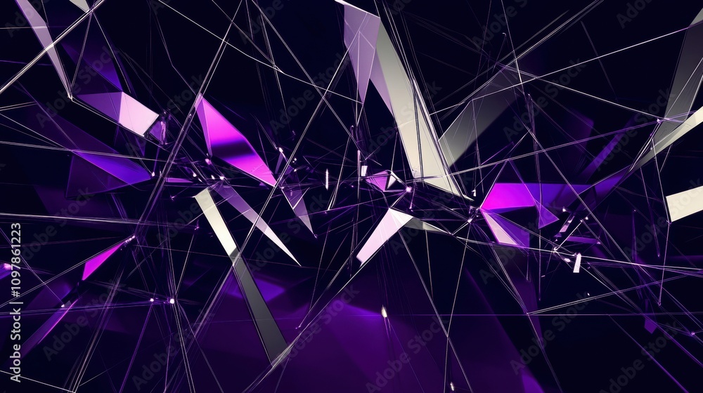 Poster geometric abstract design in silver and purple creates depth and intrigue. generative ai