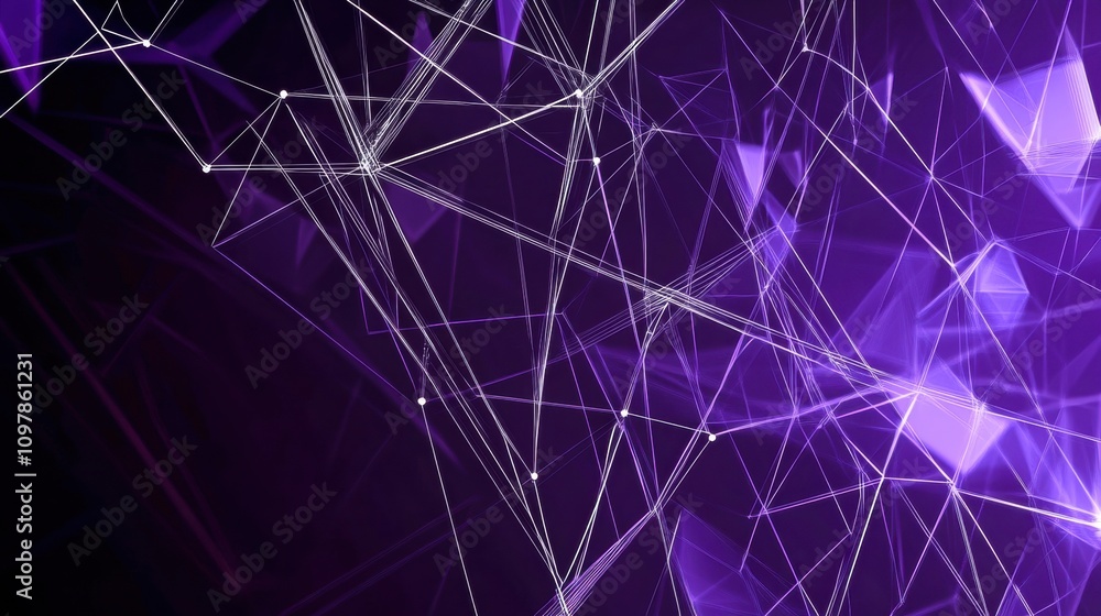 Poster geometric abstract design in silver and purple with dynamic lines and shapes. generative ai