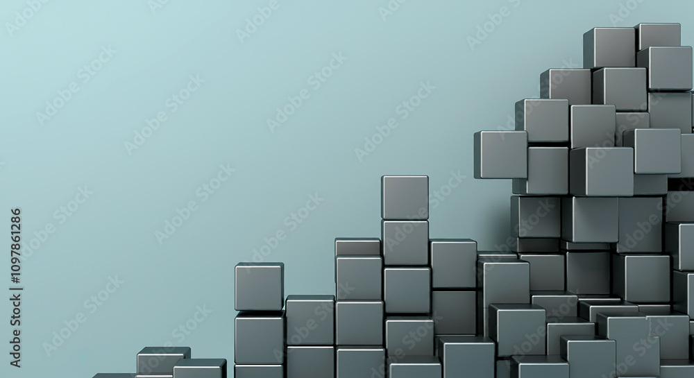 Poster background of abstract digital geometric cubes with copy space