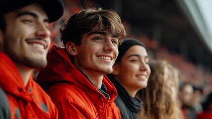 Obraz premium Happy young fans cheering at a stadium.