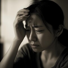 Worried Asian Woman. Female Worry .Thoughtful expression Girl