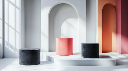 Abstract 3D Render of Minimalist Cylinders on Platform