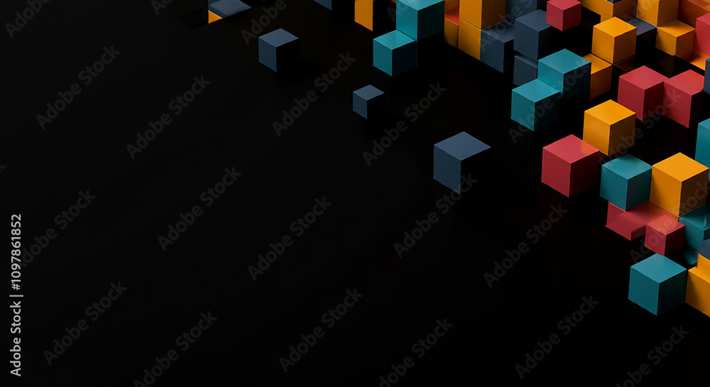 Poster background of abstract digital geometric cubes with copy space