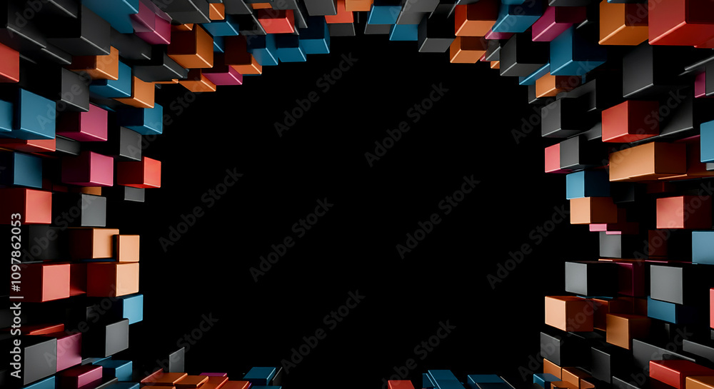 Poster background of abstract digital geometric cubes with copy space