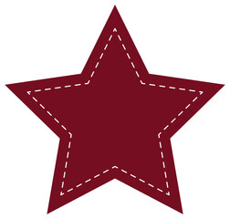 Flat icon of star shapes with dotted stitches isolated on white background.