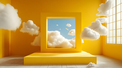 Yellow Room 3D Render Cloudscape Illustration