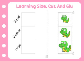 learning size , cut and glue animal . little alligator .