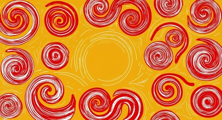 Red Spiral pattern hand drawn design on Yellow background illustration