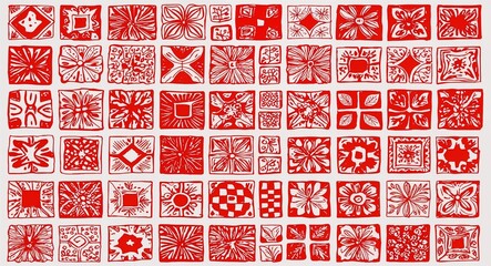 Red Square pattern hand drawn design on White background illustration