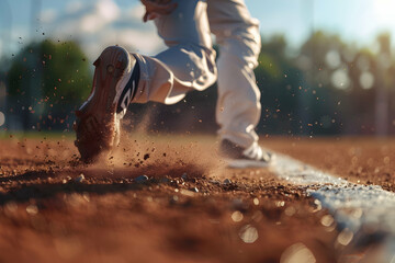 male baseball player reaching base during game on court