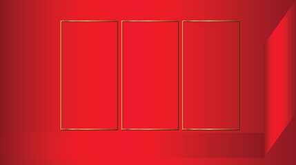 The Christmas vector background features a rich gradient red color, with elegant gold frames accentuating the design. The warm, festive hues create a luxurious, holiday ambiance, perfect for a celebra