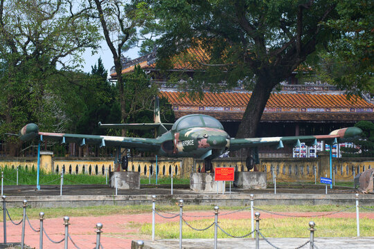 HUE, VIETNAM - JANUARY 08, 2016: Cessna A-37 Dragonfly aircraft at Hue City Museum. Vietnam