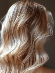 Naklejka premium Close-up of blonde hair, light honey-blonde and very bright blonde color with highlights, wavy in shape.