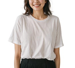 Fototapeta premium A woman wearing a white shirt and black pants.
