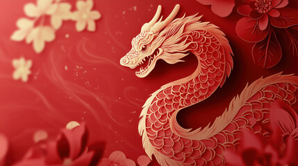 Obraz premium Chinese dragon new year background. Paper cut style, Traditional Festive, Zodiac