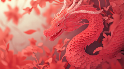 Obraz premium Chinese dragon new year background. Paper cut style, Traditional Festive, Zodiac