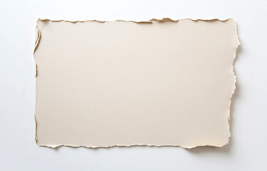 Fototapeta premium Textured sand-colored cardboard with torn edges on white background