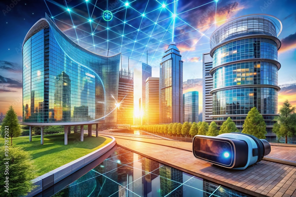 Poster exploring the future of architecture through virtual reality: innovative designs and immersive exper