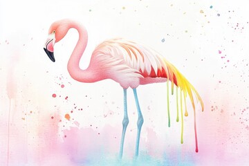 Obraz premium Vibrant watercolor painting of a flamingo with rainbow colors
