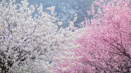 Pink and White Cherry Blossoms in Bloom