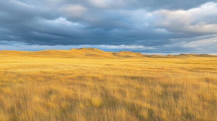 Fototapeta premium Golden Prairie Landscape Under Dramatic Cloudscape