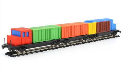 Fototapeta premium Colorful Train with Containers on Isolated Background