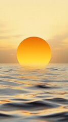 Obraz premium Light yellow background with a gradient of yellow and orange sun rising over water and blurred ripples