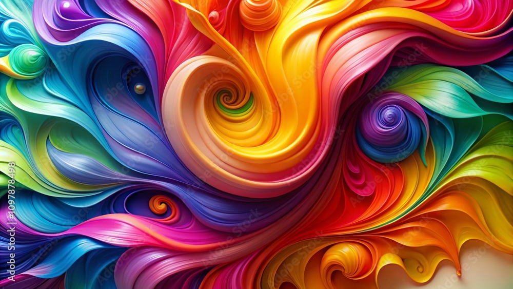 Poster fluid abstract patterns on white background with left-positioned design element and ample copy space
