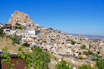 Obraz premium Uçhisar Castle and town in Cappadocia, Turkey