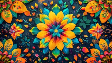Fototapeta premium Flower Pattern Background - Beautiful Rangoli Floral Design