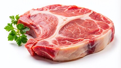 Fototapeta premium Fresh Raw Pork Chop Meat Isolated on White Background for Culinary and Butchery Stock Photography, Perfect for Recipes, Menus, and Food Industry Presentations