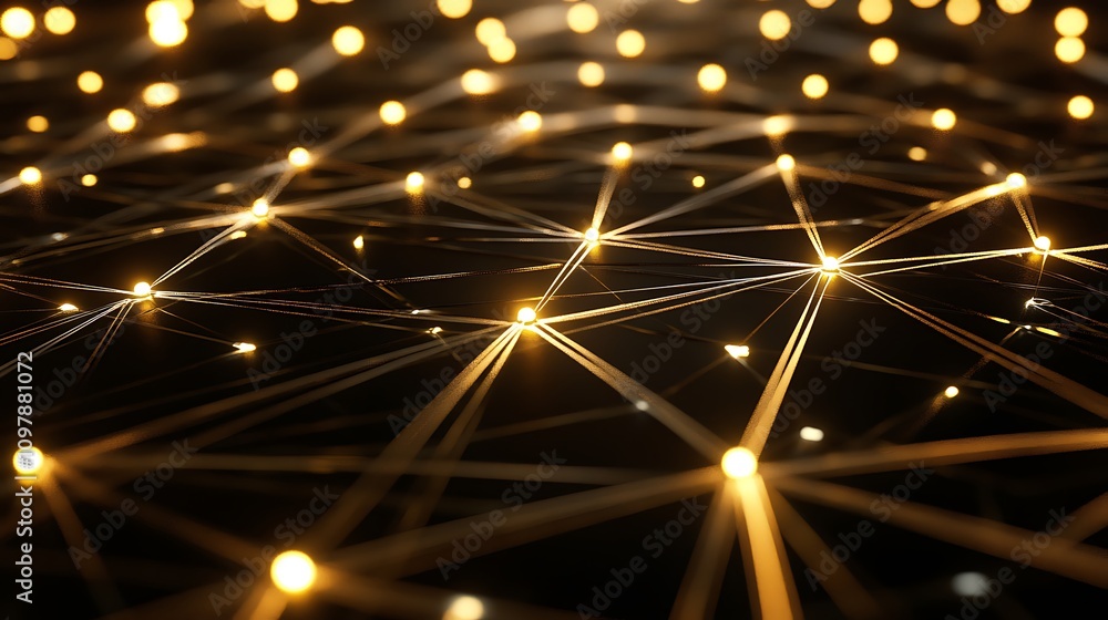 Poster golden lights connected in a network structure
