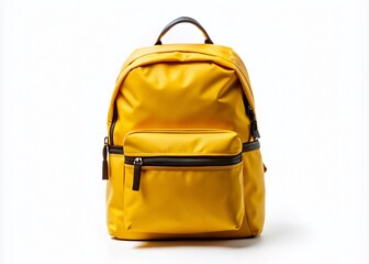 Front View of a Vibrant Yellow Backpack Against a Clean White Background, Perfect for E-Commerce, Fashion, and Lifestyle Photography Needs