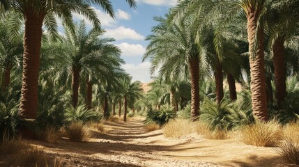Obraz premium Palm Trees Leading into a Desert Oasis