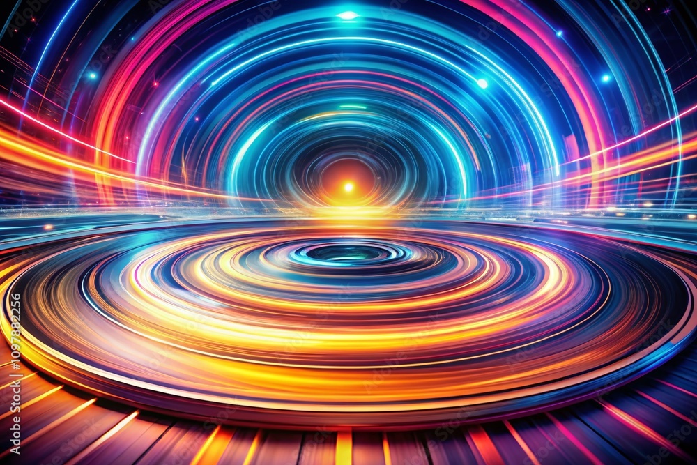 Poster Futuristic Abstract Circular Background with Long Exposure Effects, Creating a Dynamic and Colorful Graphic Design Element for Modern Digital Art Projects and Visual Media
