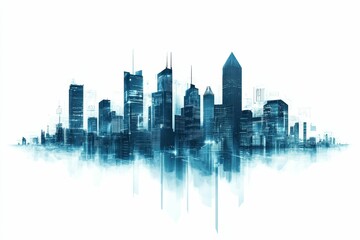 Obraz premium Abstract cityscape, digital, reflected, blue hues.