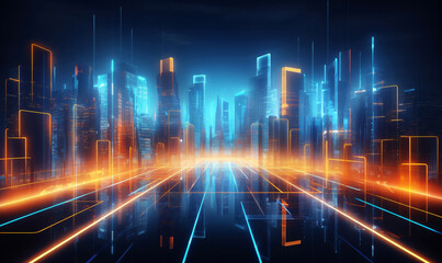Fototapeta premium Abstract digital modern city with infrastructure and digitalization, concept of global network and connectivity data and cyber technology, information exchange and fast telecommunication.
