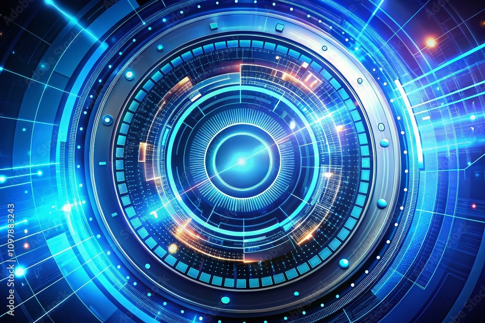 Poster futuristic circle hud interface design in abstract style on a blue background for advanced technolog