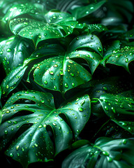 Fototapeta premium A lush green plant with droplets of water on its leaves
