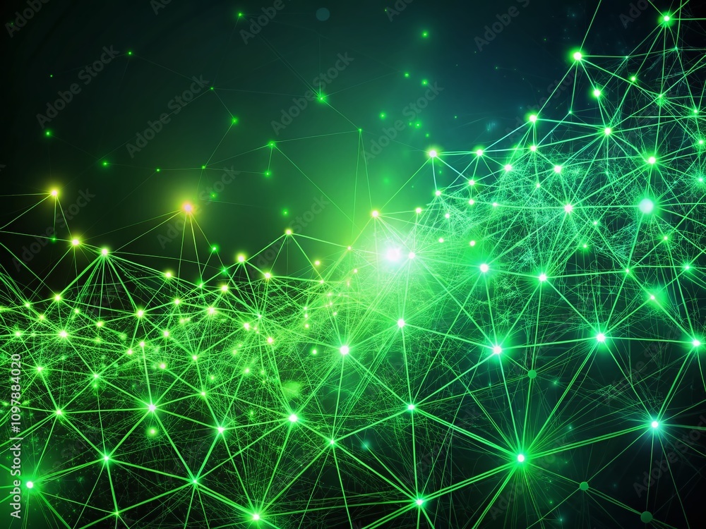 Aufkleber futuristic green particle network with glowing connections showcasing a high-tech digital landscape 