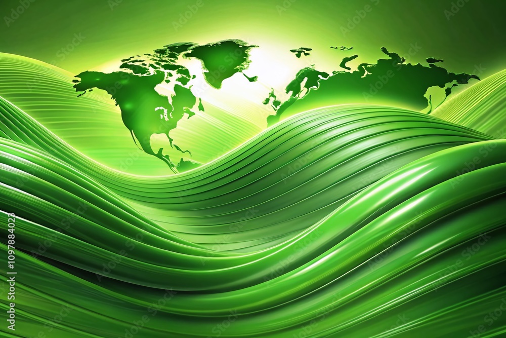 Poster futuristic green wavy abstract background with smooth liquid flow and curves, perfect for technology