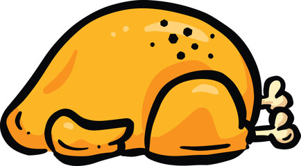 Roast Chicken Festive Thanksgiving Christmas Turkey Leg Bird Cartoon Illustration