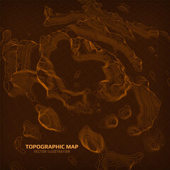 3D topographic map. Geographic contour map background with elevation lines. Detailed terrain visualization concept. Vector illustration of landscape elevations and natural relief.
