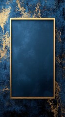Elegant gold frame mock up against a textured blue backdrop for artistic display. Generative AI