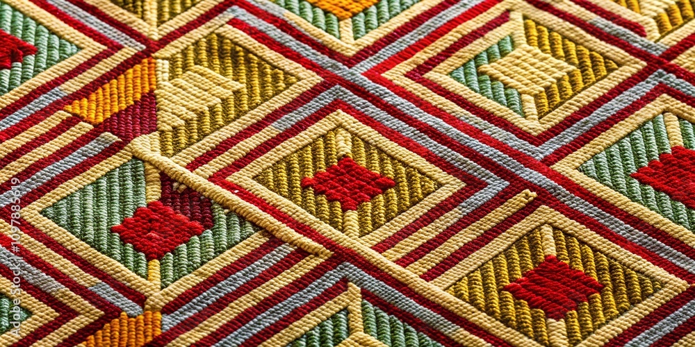 Poster geometric maze pattern in bleeding linen textures with striped design and jacquard weave for modern 