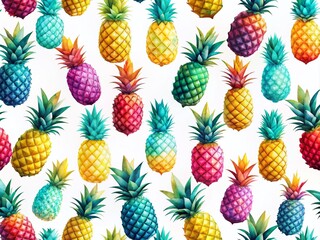 Geometric Pineapple Pattern on a White Background - Polygonal Pineapples for Modern Home Decor, Textiles, and Fashion Design with Vibrant Colors and Unique Shapes