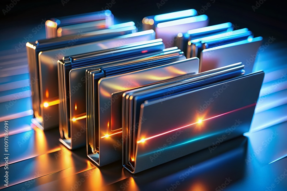 Poster Glossy 3D Folder for Data Organization in Low Light with a Soft Glare and Subtle Reflections to Enhance Your Digital Workspace Aesthetic and Efficiency