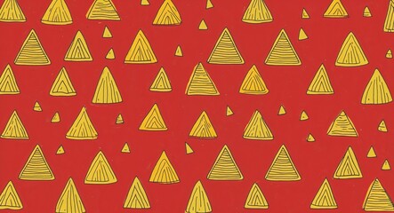 Yellow Triangle pattern hand drawn design on Green background illustration