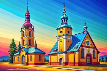 Naklejka premium European Church Outline - Religious Building Illustration